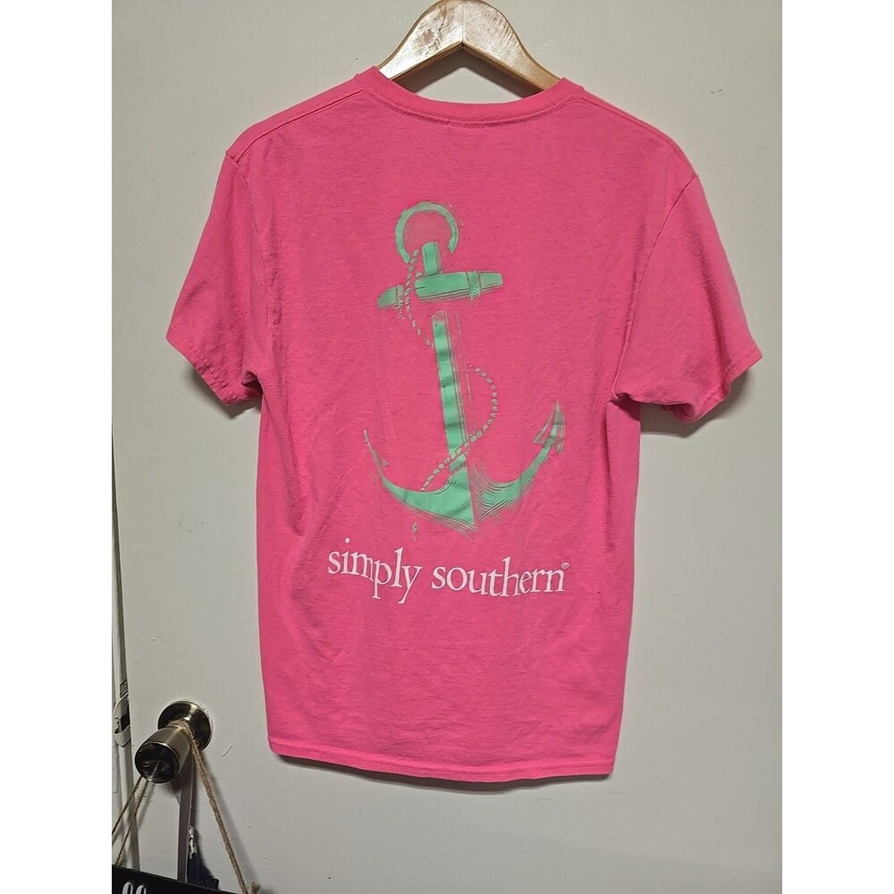 Simply Southern Womens TShirt Medium Pink Blue Anker  GREAT SHAPE